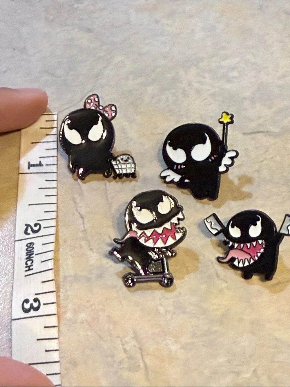 Kawaii Black Monster Enamel Pin Set with Pink Accents